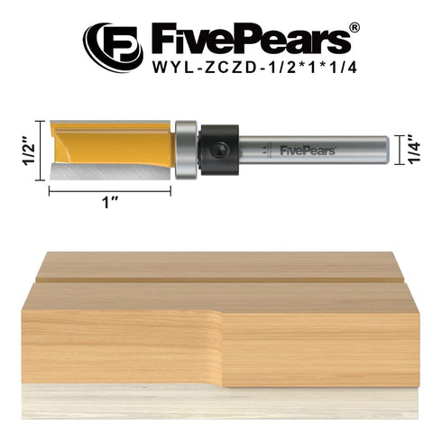 1/4 Inch 1/2 Inch 1 Inch FivePears Pattern Flush Trim Router Bit Shank, Cutting Diameter, Cutting Length, Top Bearing