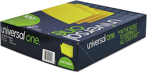 Universal UNV10504 Deluxe Colored Top 1/3-Cut Tabs File Folders - Yellow/Light Yellow (100/Box)