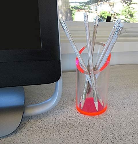 OfficeGoods Acrylic Pen & Pencil Holder, Modern Desk Organizer, 5.25” H x 2.5” W, Neon Red