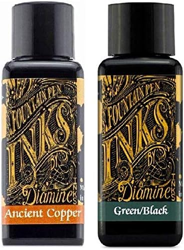 Diamine Fountain Pen Ink 30ml - Ancient Copper & Green Black - 2 Pack