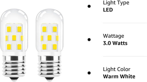 LED Microwave Light Bulb, Over Stove Appliance, 40W Incandescent Equivalent, E17 Dimmable, 2 Pack