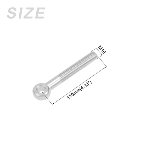 Shoulder Swing Lifting Bolt (M16x110mm) 1Pcs, 304 Stainless Steel Eye Bolts - for Home Renovation, Pipeline Gate Valves Fasteners, Silver