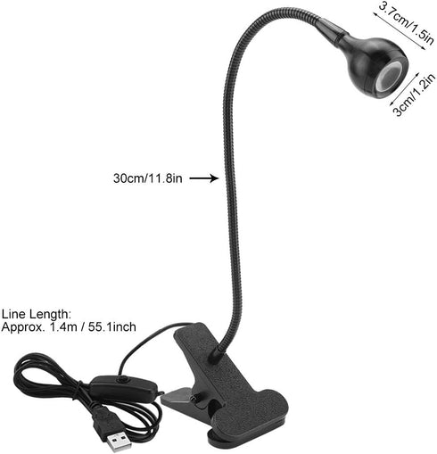 LED Clip On Reading Light, Book Light, USB Mini Desk Night Lamp with Clip for Home Study (Warm-Black)