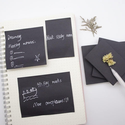 Black Sticky Notes - Self-Stick Note Pads, Easy to Post for Office, School, Home, 6 Pads, 3 Sizes, 50 Sheets/Pad