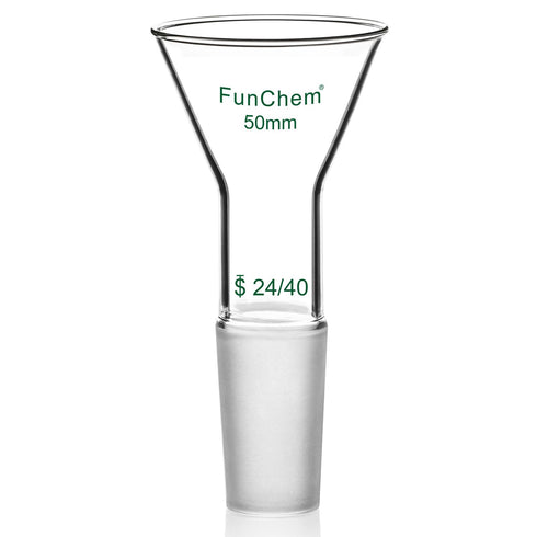 Glass Short Stem Powder Funnel, O.D. 50 mm at Top, Durable Borosilicate Glass Filter with 24/40 Inner Joint