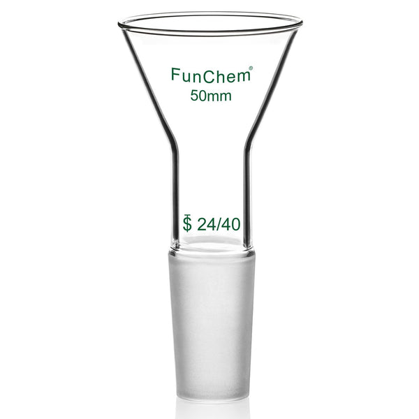 Glass Short Stem Powder Funnel, O.D. 50 mm at Top, Durable Borosilicate Glass Filter with 24/40 Inner Joint