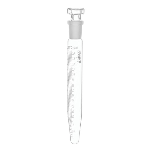 EISCO 15mL Centrifuge Tube with Glass Stopper, Conical, Borosilicate Glass