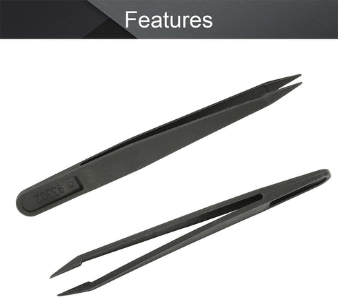 Utoolmart 3Pcs Black Plastic Anti-static Tweezers, Precision Slant Point Tip for DIY Beauty Craft Repair Tool