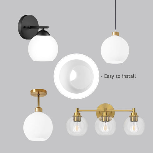 WEIYOUDJ 5.9 Inch E26 1-5/8 Inch White Glass Globe Shade Fixture Replacement, Diameter, Base Fitter, double hole Glass