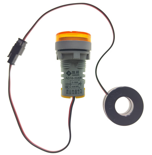 3pcs Digital Display AC Current Indicator, 22mm Round Head LED Current Tester 0~100A (Yellow)