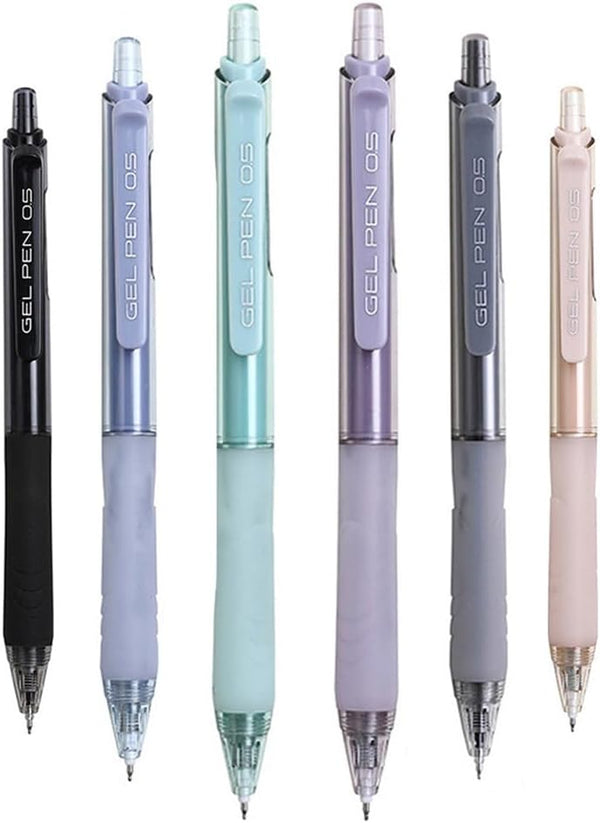 HeTaoCat 0.5mm Fine Point Retractable Gel Pens, Quick Drying, Black Ink, Box of 6 Pens (Multicolor)