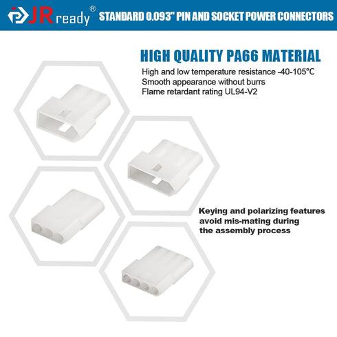 JRready ST6419 Standard.093" Pin and Socket Power Connectors 9 Circuits (4 Matched Sets), 14-20 AWG, Compatible with