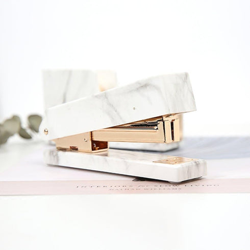 White Marble Heavy Duty Stapler, Desktop Stapler with Gold Tone, Non-slip Base for Office Supplies