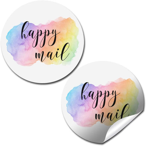 Pastel Watercolor Happy Mail Thank You Sticker Labels, 60 1.5" Circle Stickers by AmandaCreation for Small Businesses