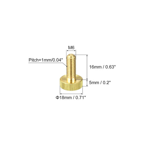 uxcell Knurled Thumb Screws, M6x16mm Flat Brass Bolts 18mm Dia. Grip Knobs Fasteners for PC, Electronic, Mechanical 10Pcs