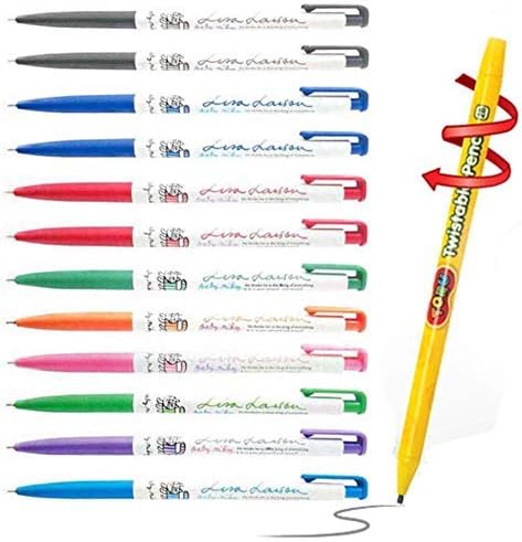 Xeno Slim Ballpoint Pens - Baby Mikey 0.38mm, 9 Color Mix, Pack of 12 with Twistable Pencil