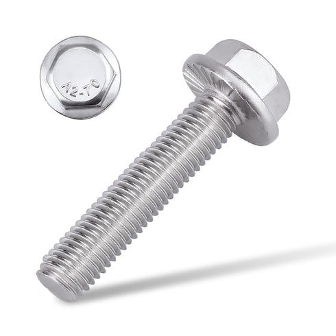 M5-0.8 x 25mm Hex Flange Bolt, DIN6921, 30-Pack, 304 Stainless Steel, Serrated Locking Flange, 1" Thread Length