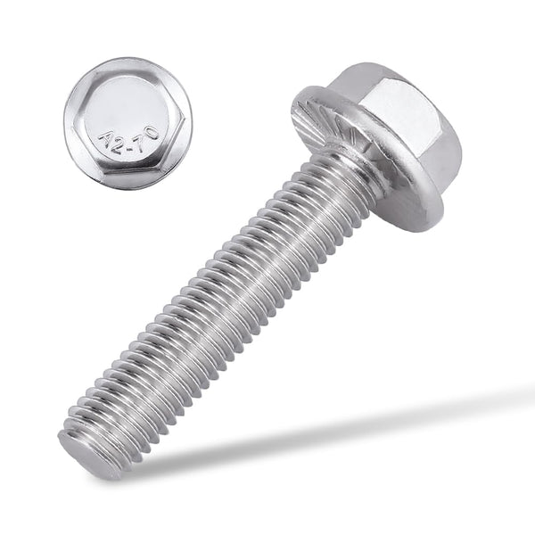 M5-0.8 x 25mm Hex Flange Bolt, DIN6921, 30-Pack, 304 Stainless Steel, Serrated Locking Flange, 1" Thread Length