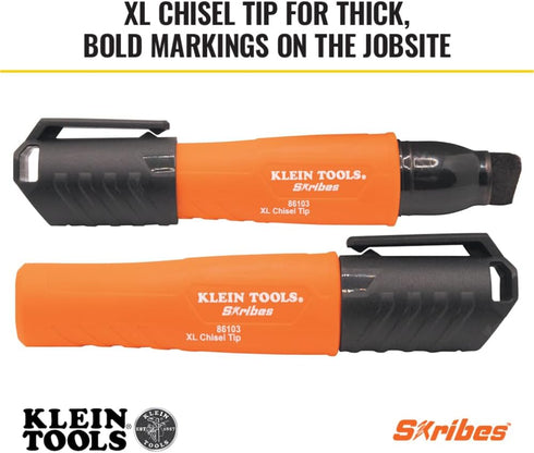 86103 Klein Tools Skribes XL Permanent Marker, Chisel Tip, Professional-Grade Ink, Multi-Surface Jobsite Marker