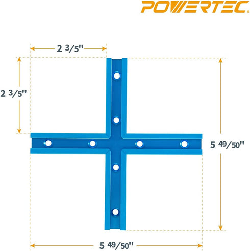 POWERTEC 71704 3" T-Track Intersection Kit, 2 Sets with Predrilled Mounting Holes for Woodworking Jigs