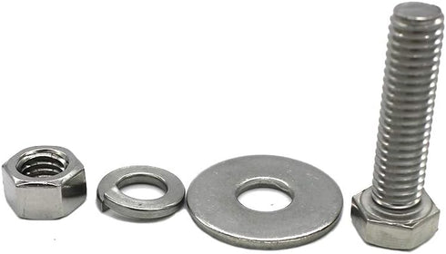 (6 Sets) 3/8-16x1-3/4 Stainless Steel Hex Head Screws, Bolts, Nuts, Flat & Lock Washers, 18-8 (304) Fully Threaded by