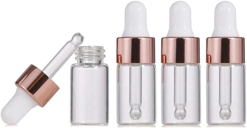 30 Pcs Clear Glass Dropper Bottles, 3ml Essential Oil Sample Bottles with Rose Gold Lids