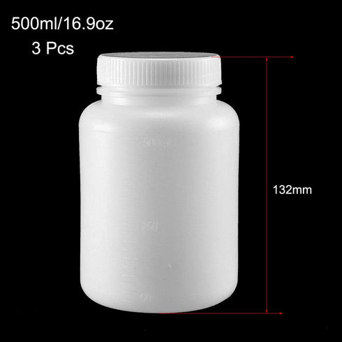 uxcell Plastic Lab Chemical Reagent Bottle - 500ml/16.9oz Wide Mouth Liquid Storage Container, 3pcs