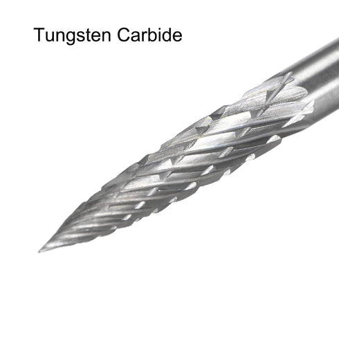 uxcell Tungsten Carbide Rotary Files 1/8" Shank, Double Cut Tree Shape Burrs Tool, 3mm Dia