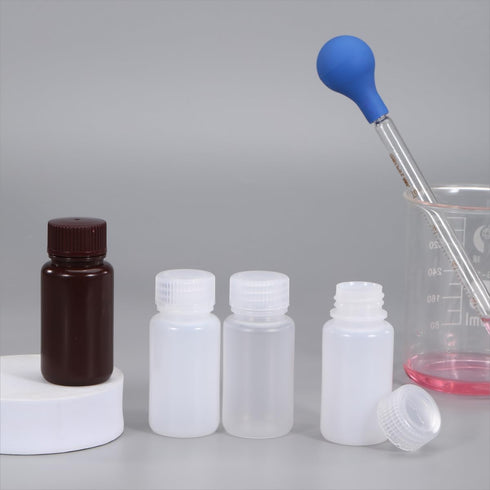 2 oz Wide Mouth Lab Reagent Bottle, Sealed Leak-proof Amber HDPE Container, Pill Bottle, Water Sample Bottle (5 Pcs)