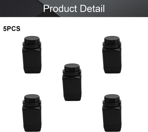 Heyiarbeit 5pcs Plastic Lab Chemical Reagent Bottles 500ml/17oz Wide Mouth Sample Sealing Liquid/Solid Storage, Black