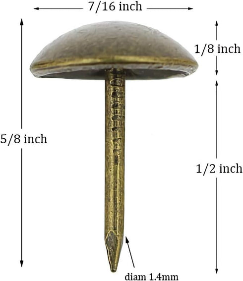 Kingrol 500 Count Upholstery Nails Pins, Antique Brass Finish, 7/16"/11mm Furniture Tacks