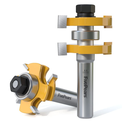 FivePears Adjustable Tongue and Groove Router Bit Set with 1/2 Inch Shank,
