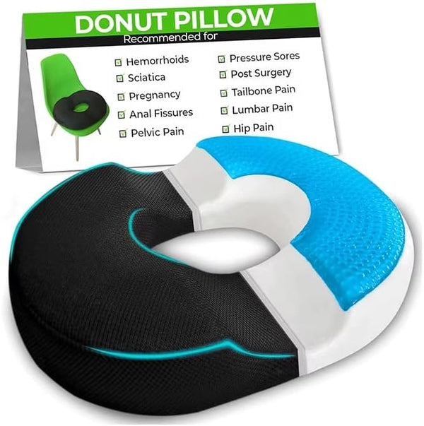 Seat Cushion for Car, High-Rebound Memory Foam & Gel Doughnut Pillow for