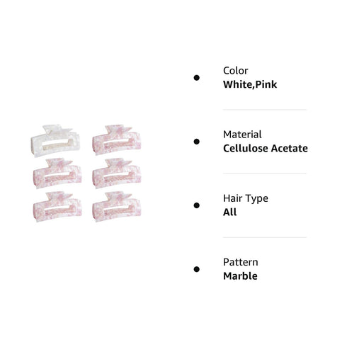 Generic Large Hair Claw Clips Set of 6 or 1, Bachelorette Party Gift, Pink and White Marble Design, 4 x 1.75 x 2 inch
