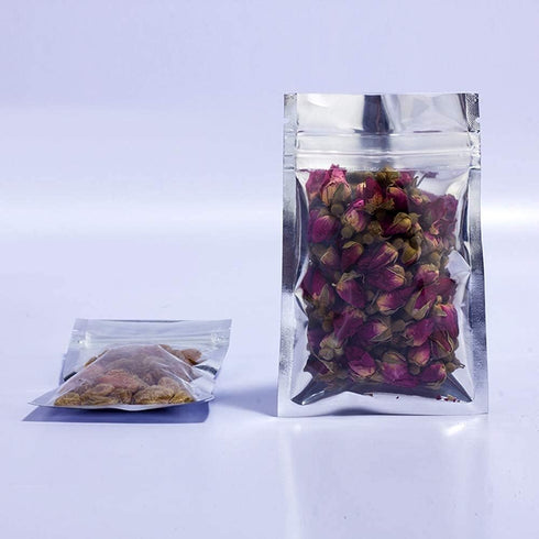 PABCK 100 Pack Clear Front Resealable Mylar Bags, 8.5x14cm, Heat Seal Aluminum Foil for Food Storage