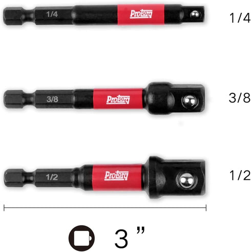 Impact Socket Adapter, 3 Pieces 1/4", 3/8", 1/2", 3 Inch