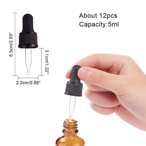PH PandaHall 12 Set of 5ml Glass Eye Droppers - Pressure Rotating Cover Oil Droppers Pipettes for Essential Oil Bottles