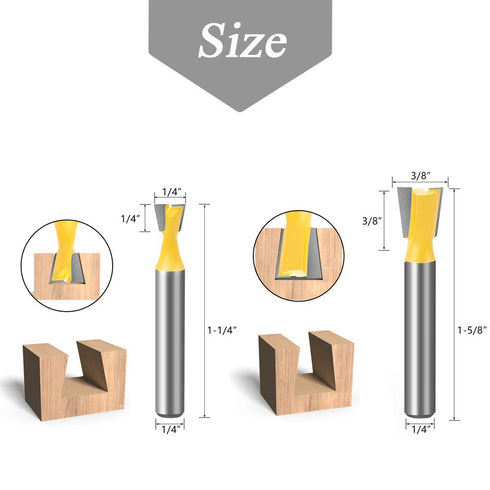Mesee 6 Pieces Dovetail Router Bits Set, 1/4 Inch Shank Half-Blind & Through Joint Woodworking Tools