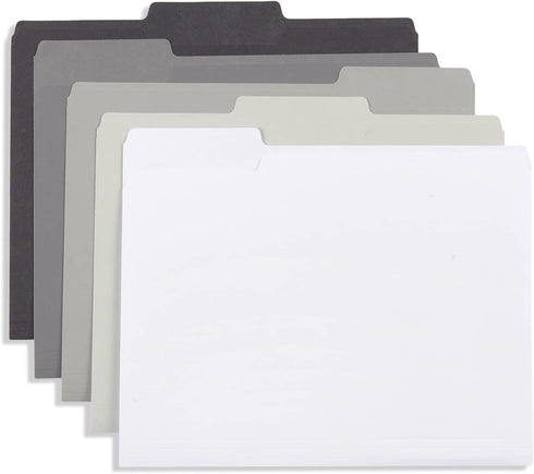 Blue Summit Supplies 100 Grayscale File Folders, Letter Size, 1/3 Cut Tab, Modern Gray, Black, White