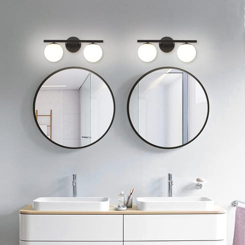 2 New Bathroom Vanity Light Fixtures Brushed Black Milk White Globe Glass Shade Modern Wall Bar Sconce Over Mirror