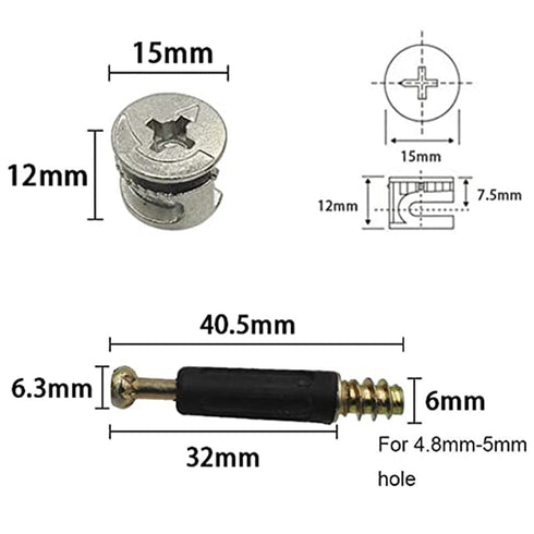 50 Sets Furniture Connecting Cam Lock Fittings with Dowel, Cam Lock Nuts and Screws for Wardrobe and Cabinet