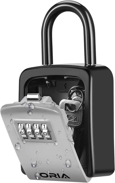 ORIA 4 Digit Combination Key Lock Box, Waterproof Key Safe for Indoor Outdoor, Holds 5 Keys, Silver