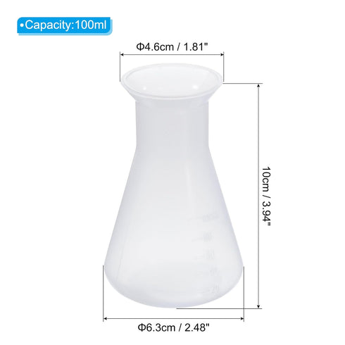 PATIKIL 100ml Plastic Erlenmeyer Flask, 1 Pack Wide Mouth Conical Flask for Laboratory, Clear