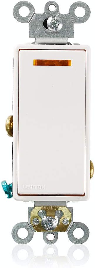 Leviton 5631-2W 20-Amp 120-Volt Decora Plus Rocker Lighted Handle, Illuminated OFF Single-Pole AC Quiet Switch, White, Image by Leviton