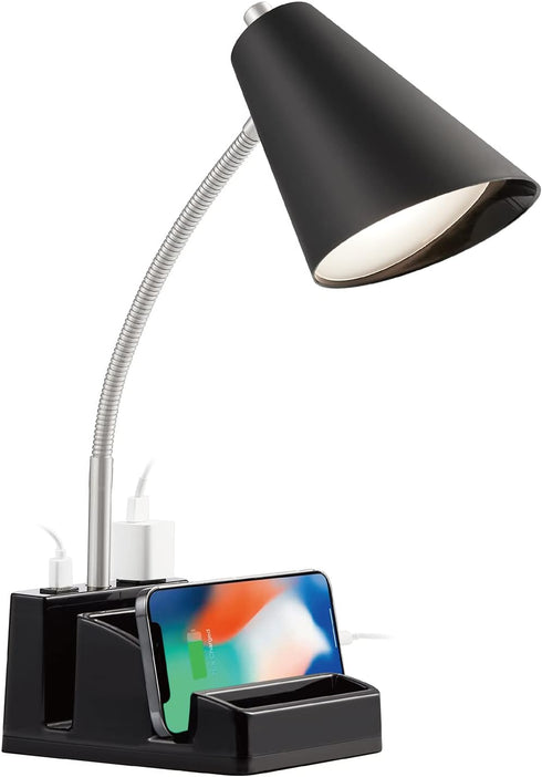 LED Desk Lamp with USB Charging Port and AC Outlet, Adjustable Neck, Modern Table Lamp for Reading and Working