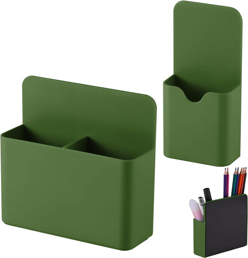 Magnetic Pen Holder, 2 Pack Dry Erase Marker Holder with Strong Magnet, Generous Compartments, Storage Organizer for
