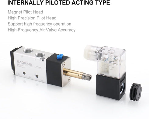 Baomain Pneumatic Air Control Solenoid Valve, 4V210-08, 220V AC, 5 Way 2 Position