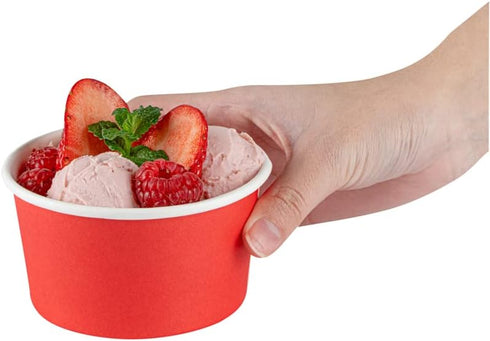8-Ounce 50 Frozen Coppetta Dessert Cups, Disposable Ice Cream Cups - Lids Sold Separately, Sturdy, Red Paper Yogurt