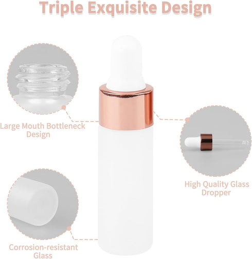 5ml Frosted Glass Dropper Bottles, 1/6Oz Rose Gold with Glass Eye Dropper & 2 Funnels