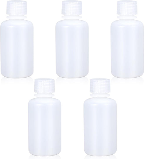 60ml/5 Pcs HDPE Narrow Mouth Round Container, Leak Proof Plastic Lab Chemical Reagent Bottles